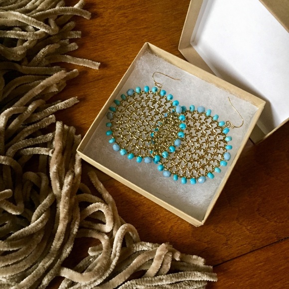 Accessories - Turquoise Beaded Dangle Round Earrings